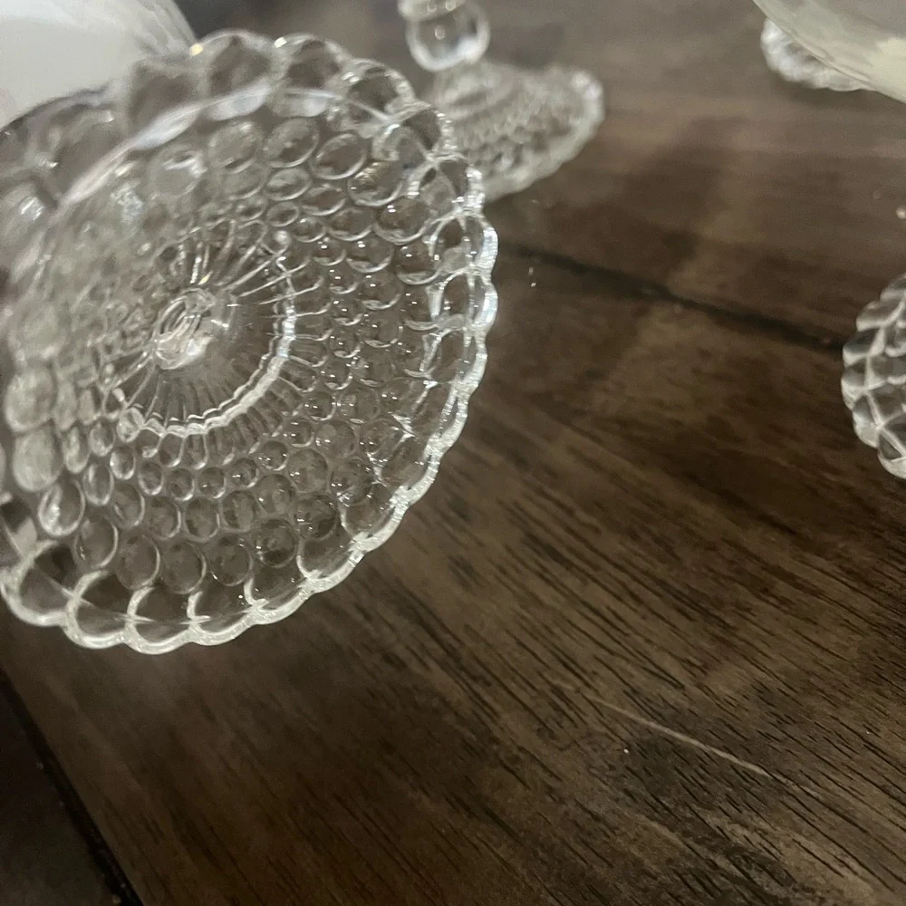 ElSet of 6 Vintage Etched Glass Sherbet Dessert Coupes | Hobnail Pedestal Base